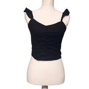 Banana Republic Petite XS Black Linen Blend Button Front Crop top